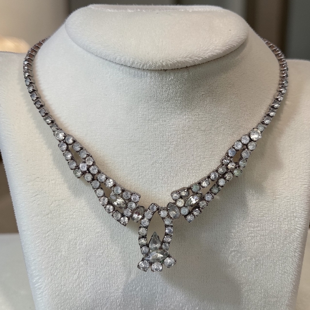 Rare Vintage 1950s Diamante Paste Stones Short Necklace